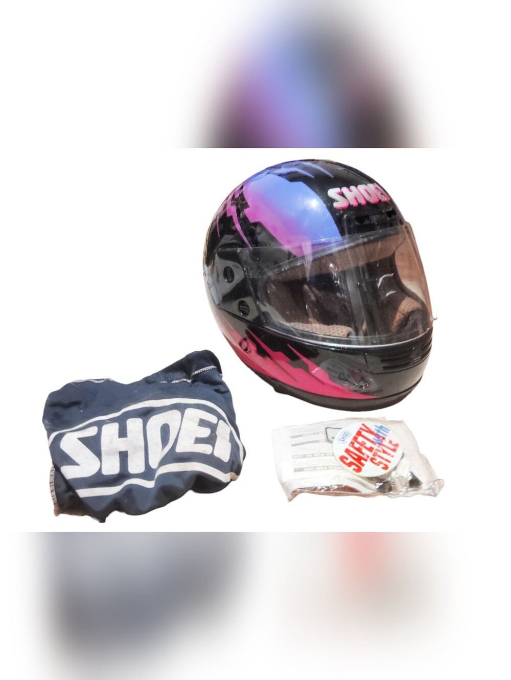 Vintage 1990s Shoei Full Face Motorcycle Helmet '90s Graphic Design Size XS